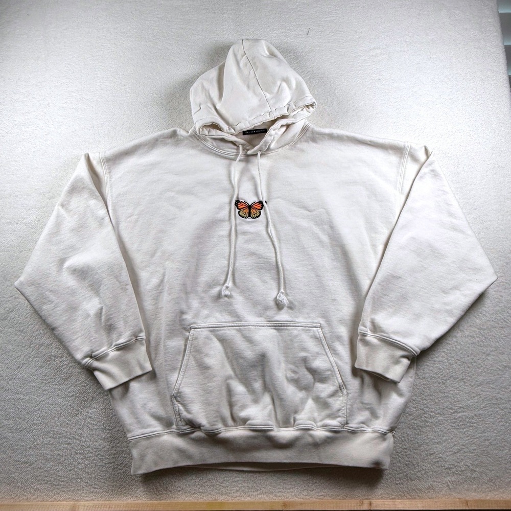 Brandy Melville Hoodie Womens One Size White Butterfly‎ Embroidered Sweatshirt